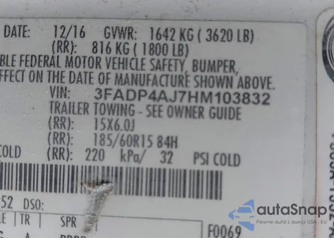 2017 Ford Fiesta S z USA, uszkodzony, nr VIN 3FADP4AJ7HM103832